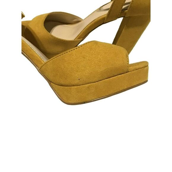 Forever 21 Mustard Block Heel Ankle Strap Shoes Size 7 - Picture 5 of 9